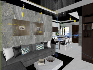 living room and kitchen 3D-Modell