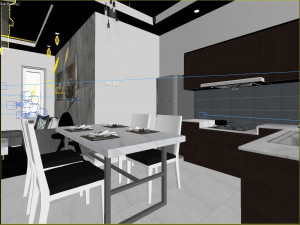 living room and kitchen 3D-Modell