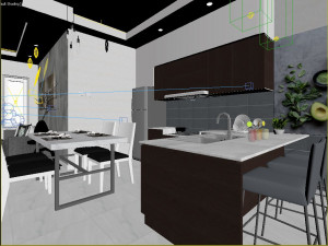 living room and kitchen 3D-Modell