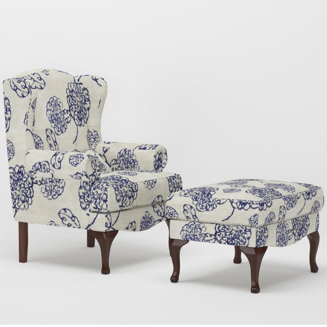 wingback armchair ottoman Modelo 3D .c4d .max .obj .3ds .fbx .stl .blend 