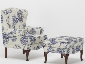 wingback armchair ottoman 3D 模型