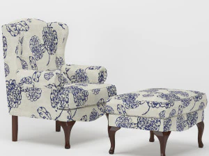 wingback armchair ottoman 3D Model