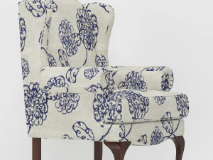 wingback armchair ottoman 3D Model