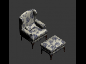 wingback armchair ottoman Modelo 3D