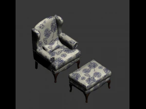 wingback armchair ottoman 3D Model