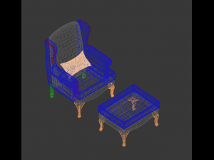 wingback armchair ottoman Modelo 3D