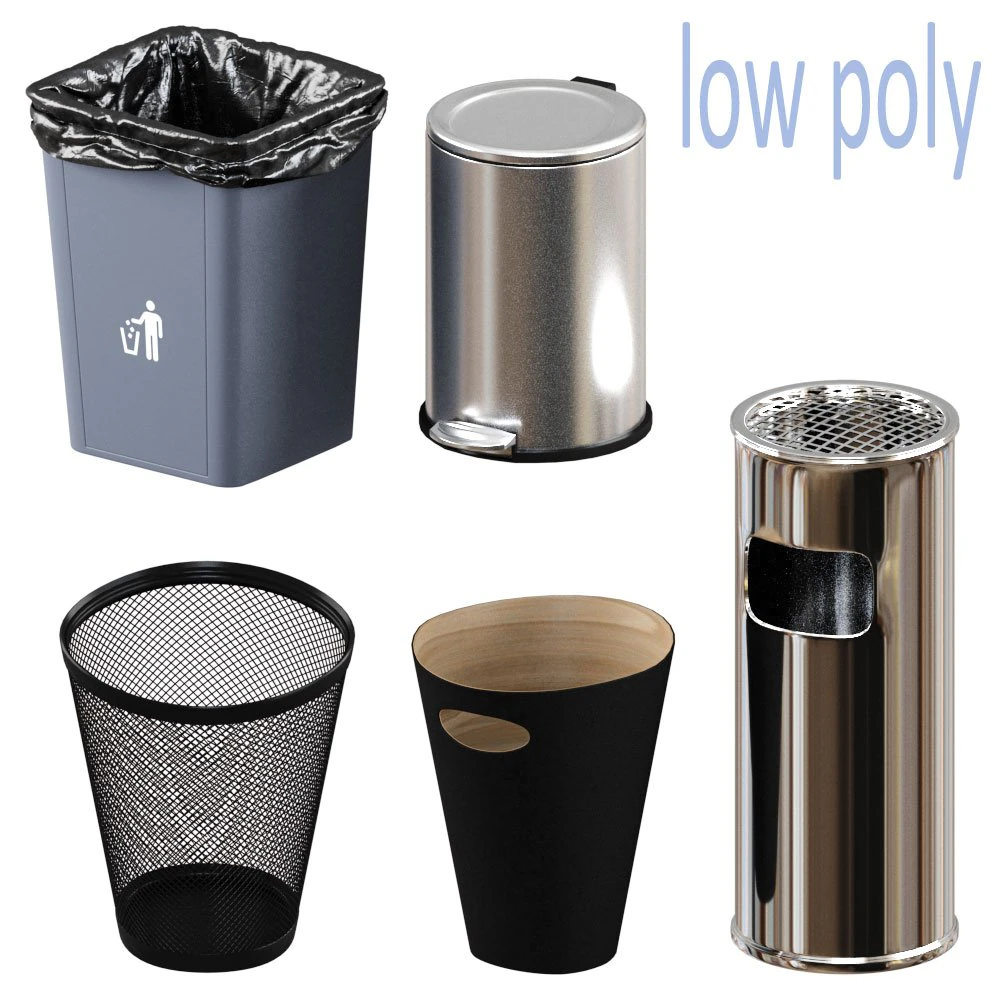 5 trash bin low poly 3D Model .c4d .max .obj .3ds .fbx .stl .blend 