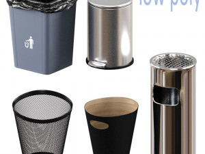 5 trash bin low poly 3D Model