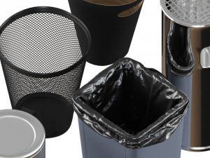 5 trash bin low poly 3D Model