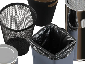 5 trash bin low poly 3D Model