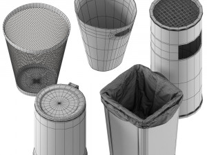 5 trash bin low poly 3D Model