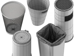 5 trash bin low poly 3D Model