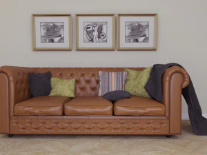 クラシックな革張りのソファ 3Dモデル