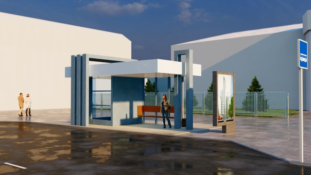 busstop 3D Model .c4d .max .obj .3ds .fbx .stl .blend 