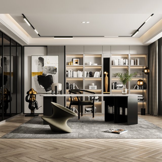 interior scene - modern study Model 3D .c4d .max .obj .3ds .fbx .stl .blend 