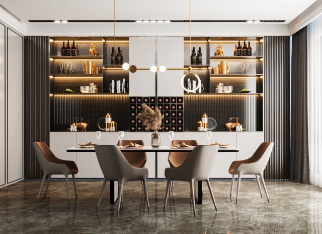 modern dinning room 3D Модель .c4d .max .obj .3ds .fbx .stl .blend 
