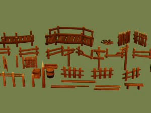 modułowy zestaw drewnianych rekwizyt&oacute;w Model 3D