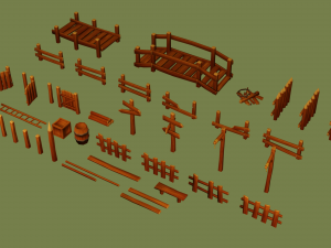 modular wooden prop pack 3D Модель