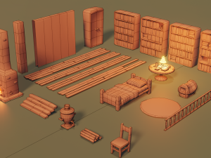 stylized furniture pack 3D-Modell
