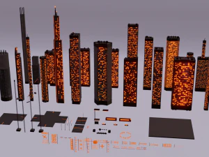 пакет футуристичних хмарочосів 3D Модель