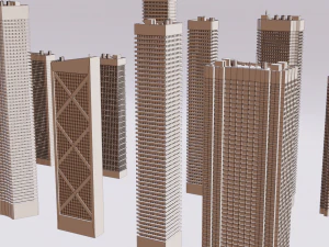 пакет футуристичних хмарочосів 3D Модель