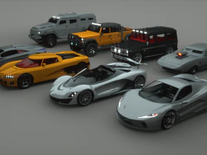 8 araba spor ve zırhlı 3D Model