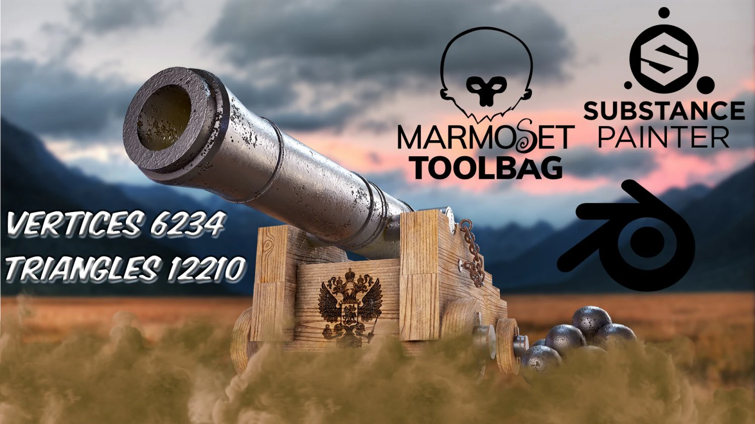 historical cannon with the coat of arms of russia 3D Model .c4d .max .obj .3ds .fbx .stl .blend 