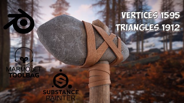 primitive stone axe 3D Model .c4d .max .obj .3ds .fbx .stl .blend 