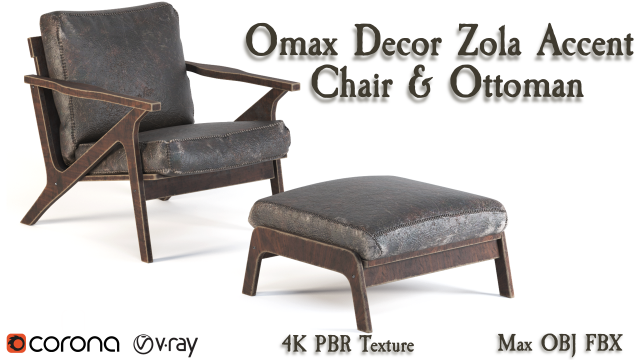 Omax Decor Zola Accent Chair Ottoman 3D Model .c4d .max .obj .3ds .fbx .stl .blend 