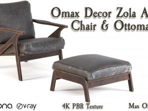 Omax Decor Zola Accent Chair Ottoman 3D Model