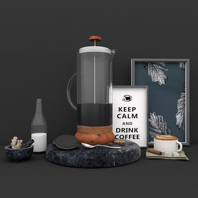 coffe set 3D 模型 .c4d .max .obj .3ds .fbx .stl .blend 