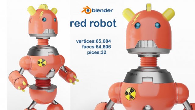 Red robot 3D Модель .c4d .max .obj .3ds .fbx .stl .blend 