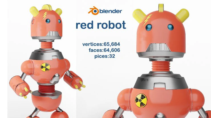 Red robot 3D Model .c4d .max .obj .3ds .fbx .stl .blend