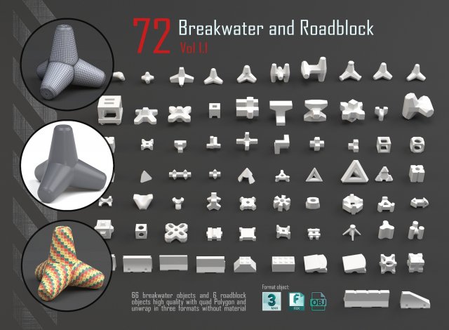breakwater and roadblock 3D Model .c4d .max .obj .3ds .fbx .stl .blend