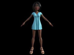 ni&ntilde;a azul de dibujos animados Modelo 3D