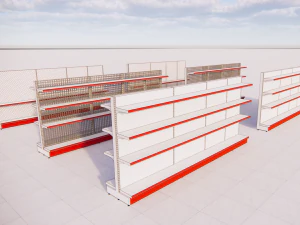 metall shelving system for retail island h1620 b300 3D Model