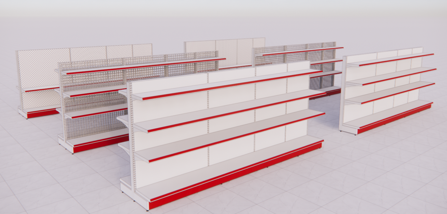 Metall Shelving System For Retail Island H16 B400 3d Model In Store Spaces 3dexport