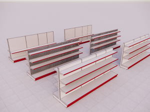 metall shelving system for retail island h1620 b500 3D Model