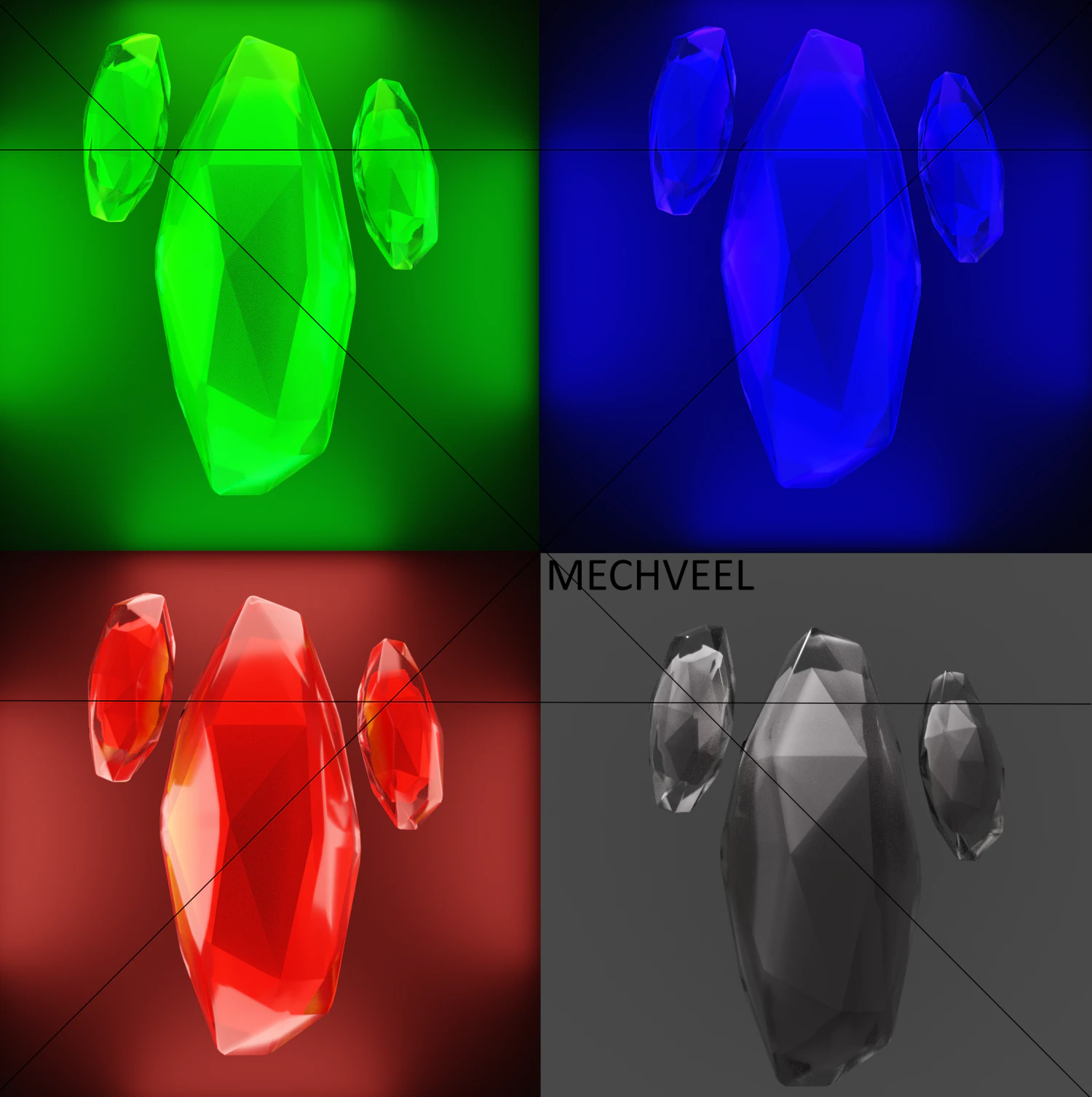 redgraygreenblue crystal 3D Model .c4d .max .obj .3ds .fbx .stl .blend 