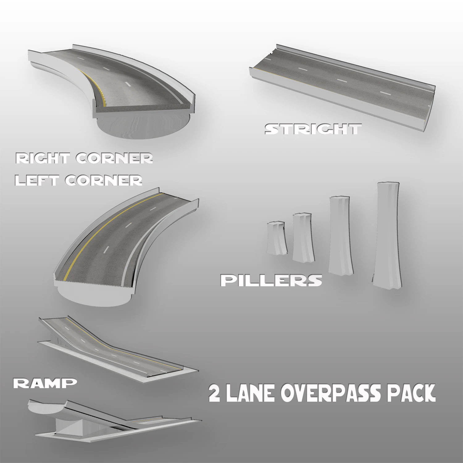 freeway pack 1 - overpass set 3D Model .c4d .max .obj .3ds .fbx .stl .blend