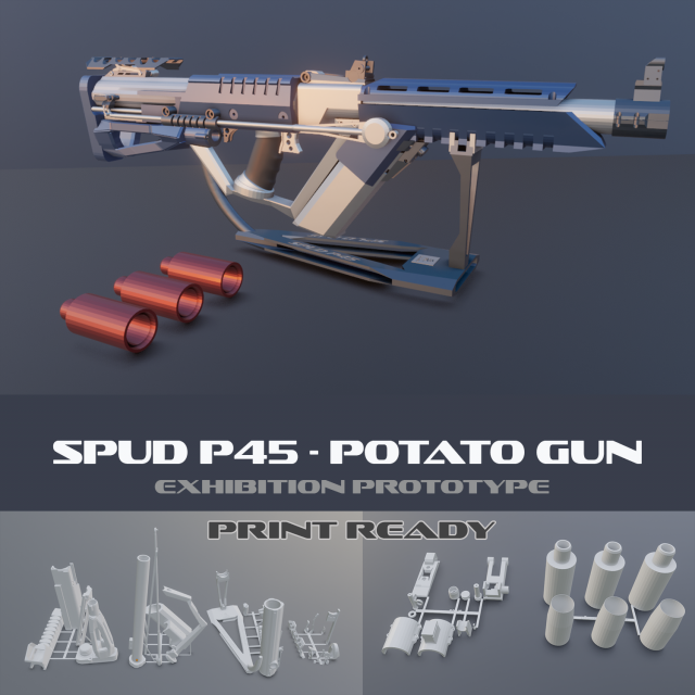 spud p45 potatogun Modelo 3D .c4d .max .obj .3ds .fbx .stl .blend 