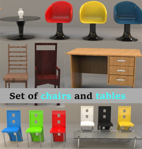 set of chairs and tables Modello 3D .c4d .max .obj .3ds .fbx .stl .blend 