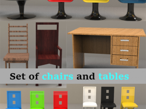 set of chairs and tables 3D 모델