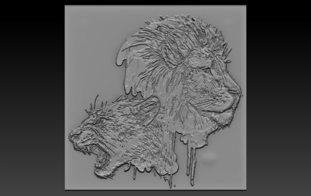 lion head relief 3Dプリントモデル .c4d .max .obj .3ds .fbx .stl .blend 