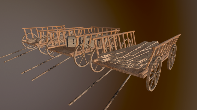 3 medieval carriage in low poly 3D Model .c4d .max .obj .3ds .fbx .stl .blend 