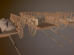 3 medieval carriage in low poly 3D Model