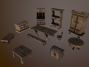 s of wooden furniture asset low-poly 3Dモデル