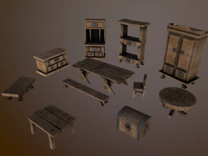 s di mobili in legno asset low-poly Modello 3D