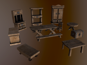 s of wooden furniture asset low-poly Modello 3D
