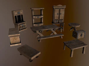 s of wooden furniture asset low-poly 3D Model